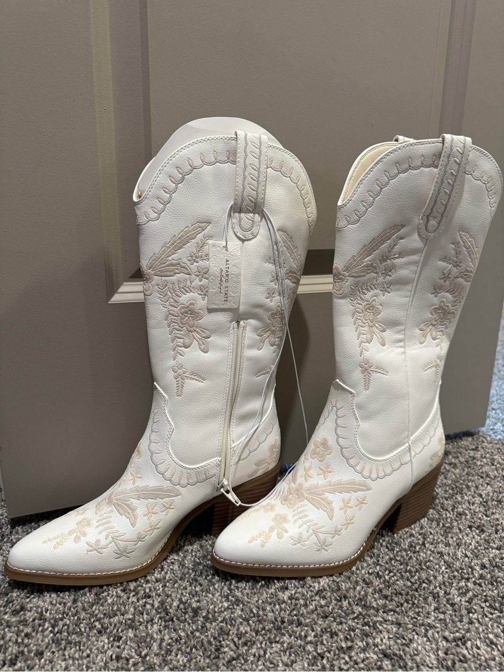 Altar'd State White Embroidered Western Heeled Boots